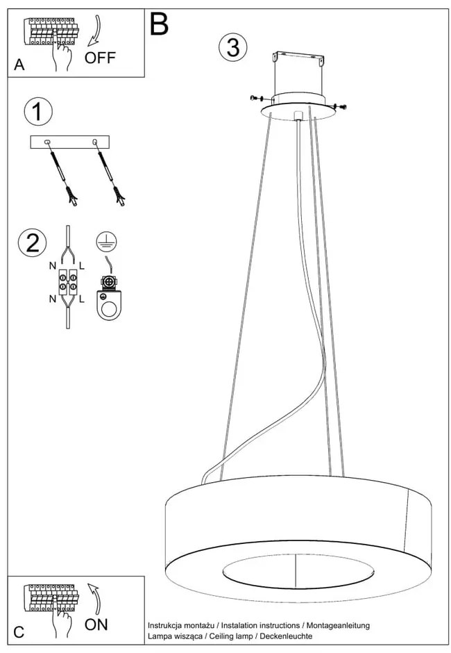 Czarna lampa wisząca z tekstylnym kloszem ø 50 cm Galata – Nice Lamps