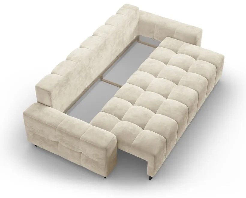 Beżowa aksamitna rozkładana sofa ze schowkiem 250 cm Wicklow – Cosmopolitan Design
