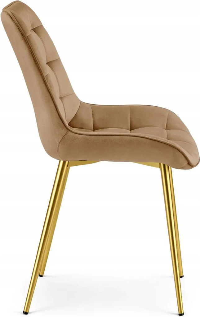 Brązowe krzesło do kuchni BERA aksamitne ze złotymi nogami