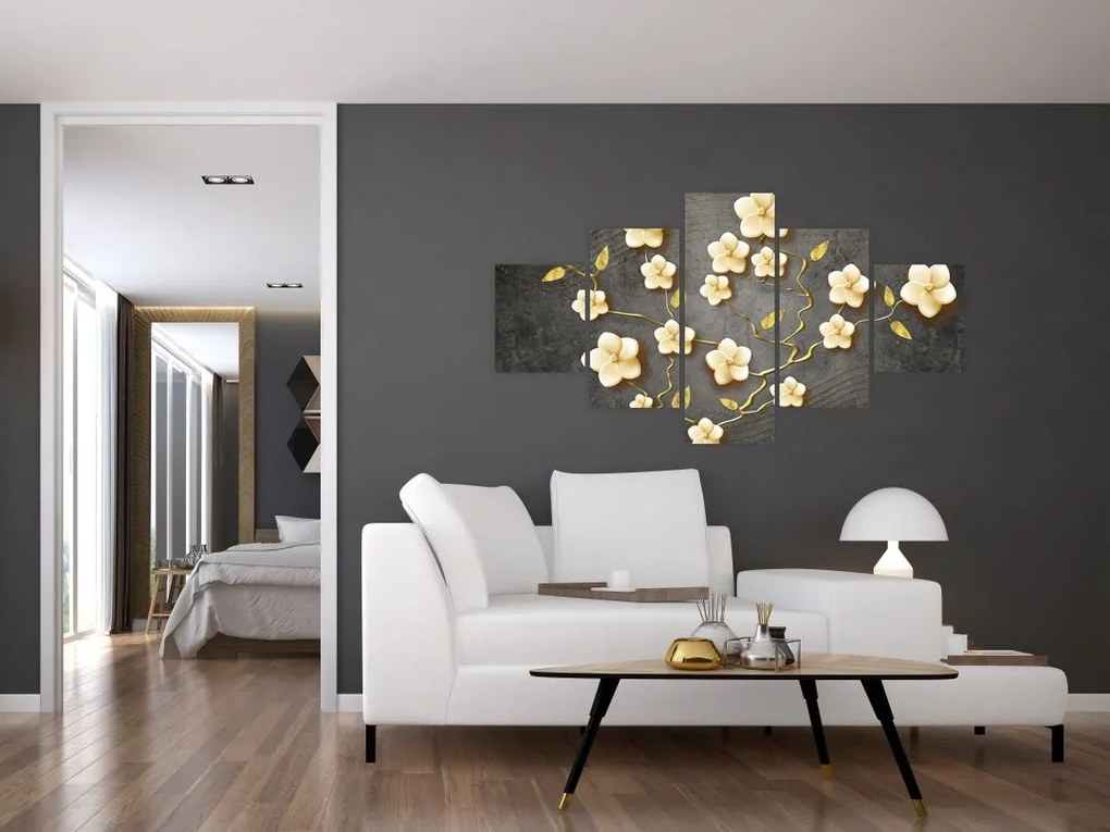 Obraz - Złoty krzew na czarnym tle (125x70 cm)