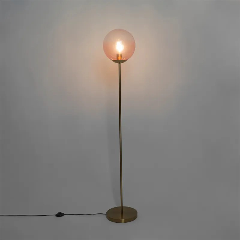 Lampa podłogowa w stylu art deco mosiądz z różowym szkłem - Pallon