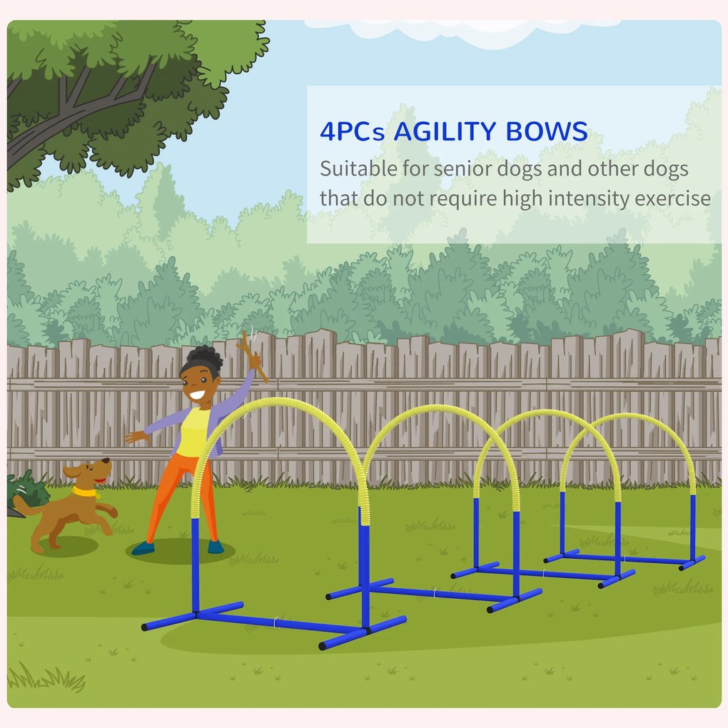 Zestaw Agility PawHut dla Psów, Trening dla Początkujących, 4 Łuki, z Torbą Transportową, Niebiesko-Żółty, 88 x 64 x 95 cm