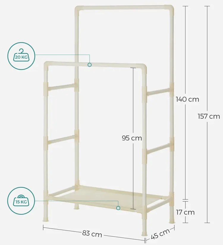 Kremowy podwójny stojak na ubrania z półką W8-T98