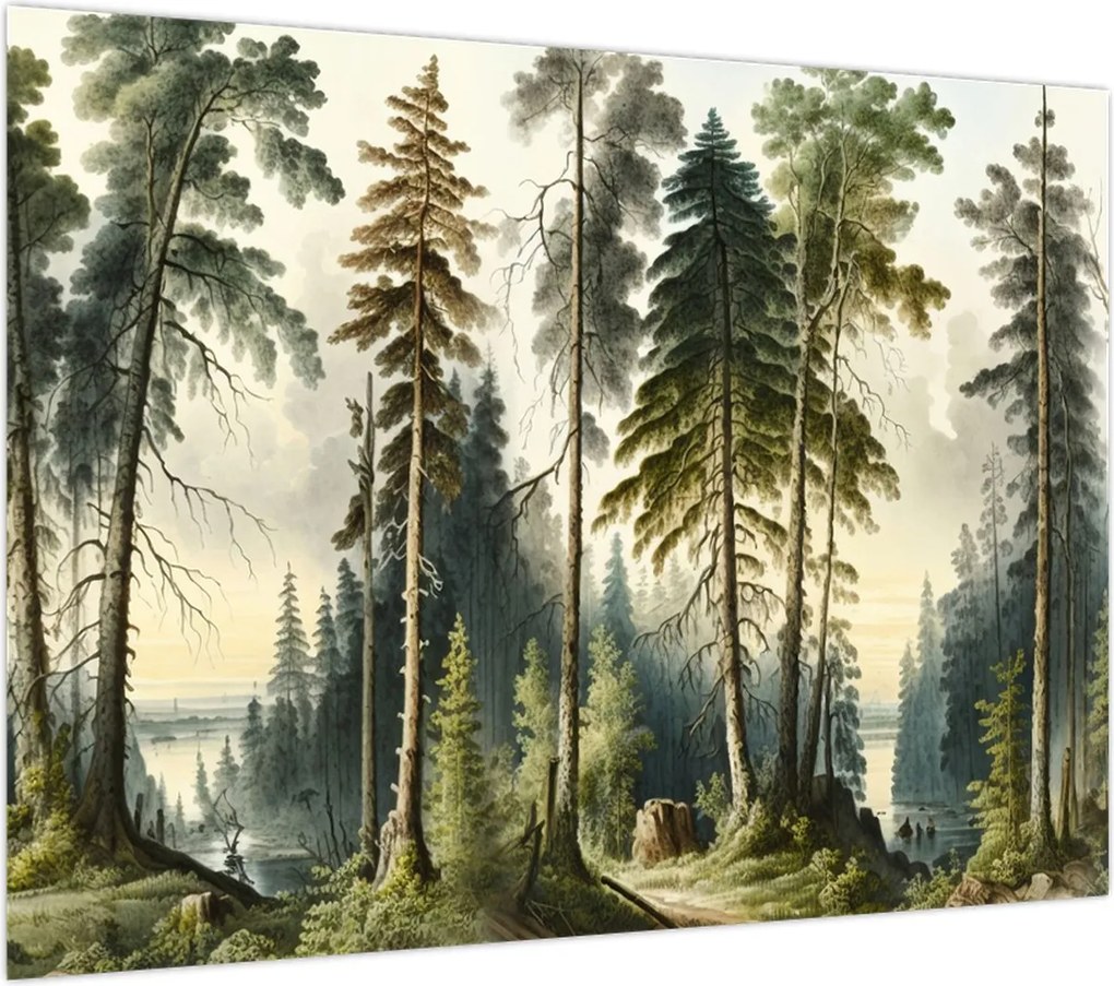 Obraz na szkle - Krajobraz lasów w stylu vintage (70x50 cm)