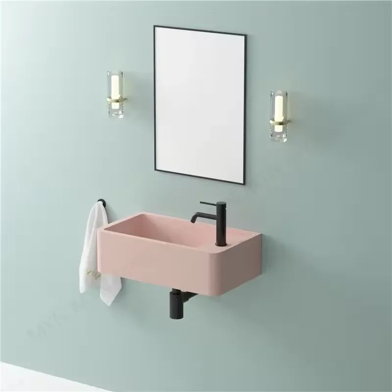 Umywalka z kamienia syntetycznego nablatowa / wisząca prostokątna różowa 43 cm x 25 cm EVELIA Pink