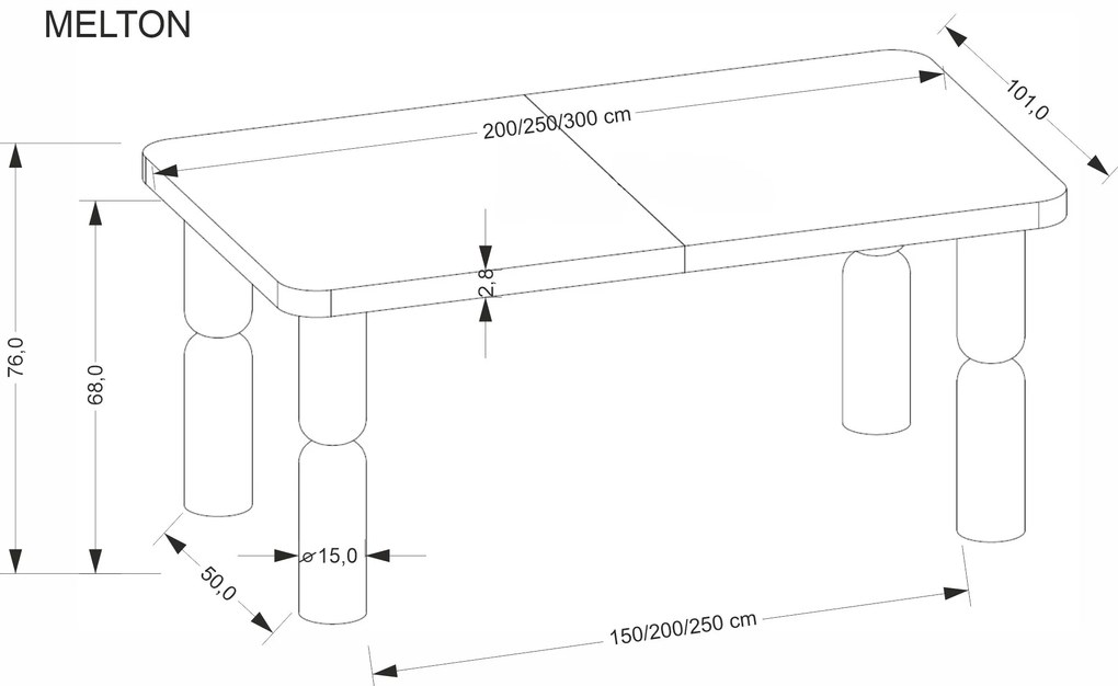 MELTON stół rozkładany 200-300x101x76 cm jasny orzech mieści 8-10 osób