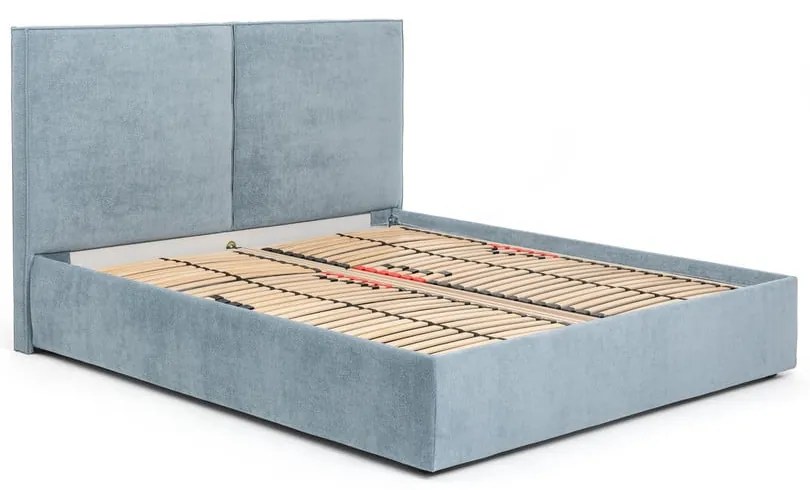 Niebieskie tapicerowane łóżko dwuosobowe ze schowkiem i stelażem 180x200 cm Thessa Bold – Bonami Selection