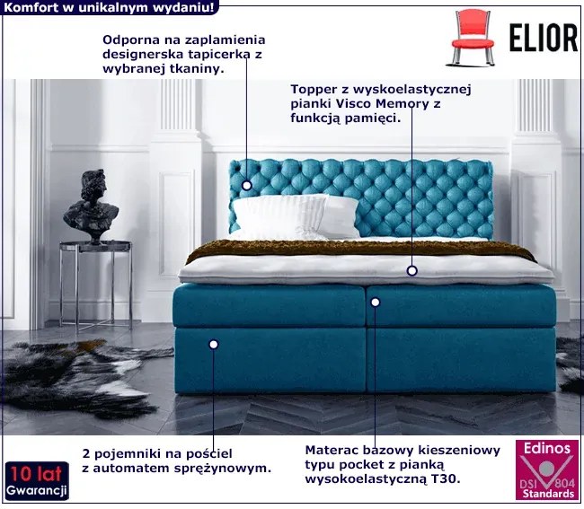 Turkusowe łóżko kontynentalne 140x200 BentaB3-N67