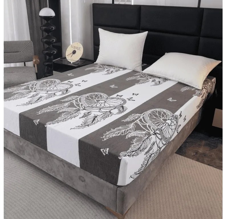 PrzytulneMieszkanie.pl Prześcieradło z mikropluszu TIRSO 160x200 cm szaro-białe