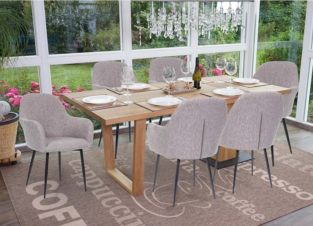 Krzesło do jadalni MCW-F18 (zestaw 6 sztuk),  tkanina/tekstylia szare, czarne nogi