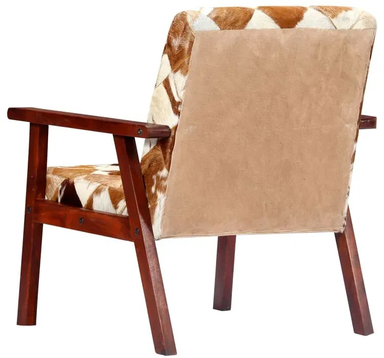 Drewniany tapicerowany skórą naturalną fotel lisek F7-B44