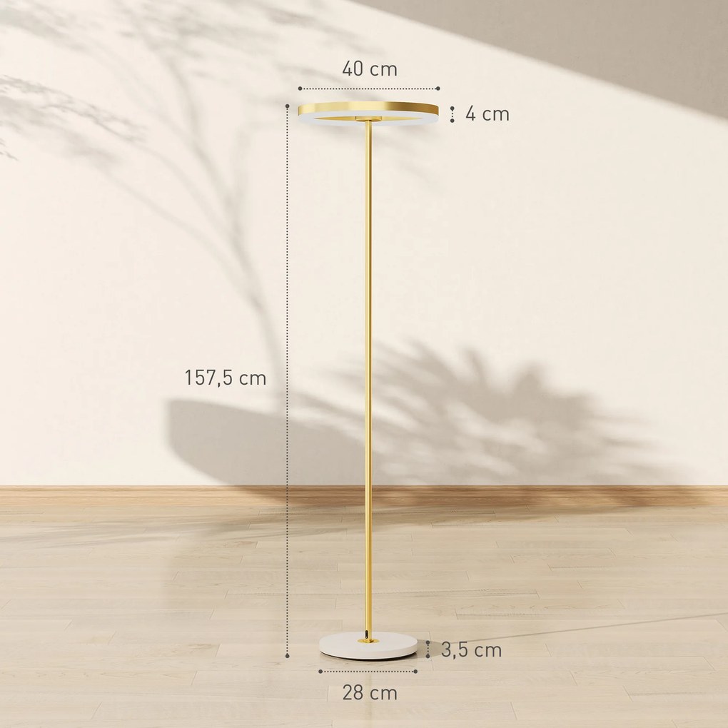 HOMCOM Lampa podłogowa z przełącznikiem nożnym, konstrukcja metalowa, abażur z akrylu, 4000K, przyciemniana, kolor złoty