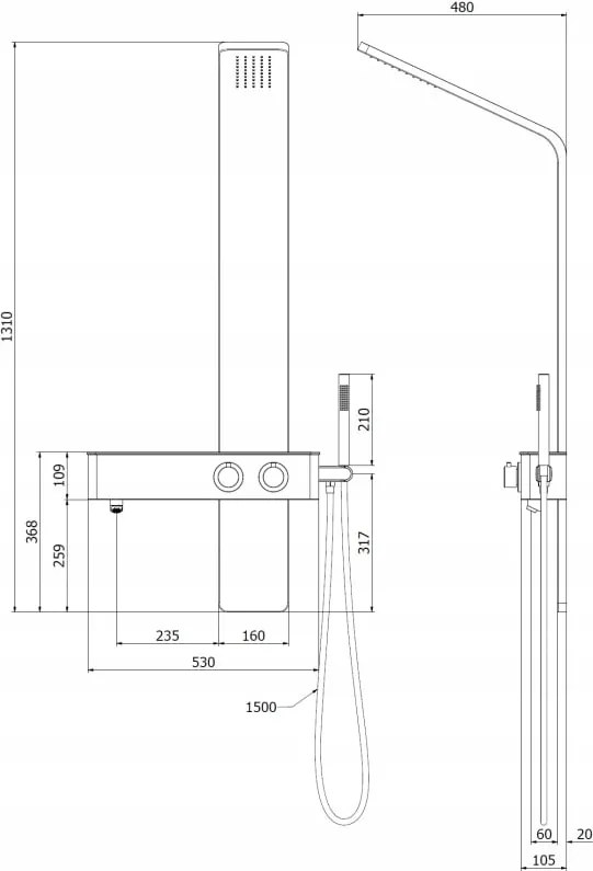 Mexen Sund panel prysznicowy, czarny - 7620-02-70