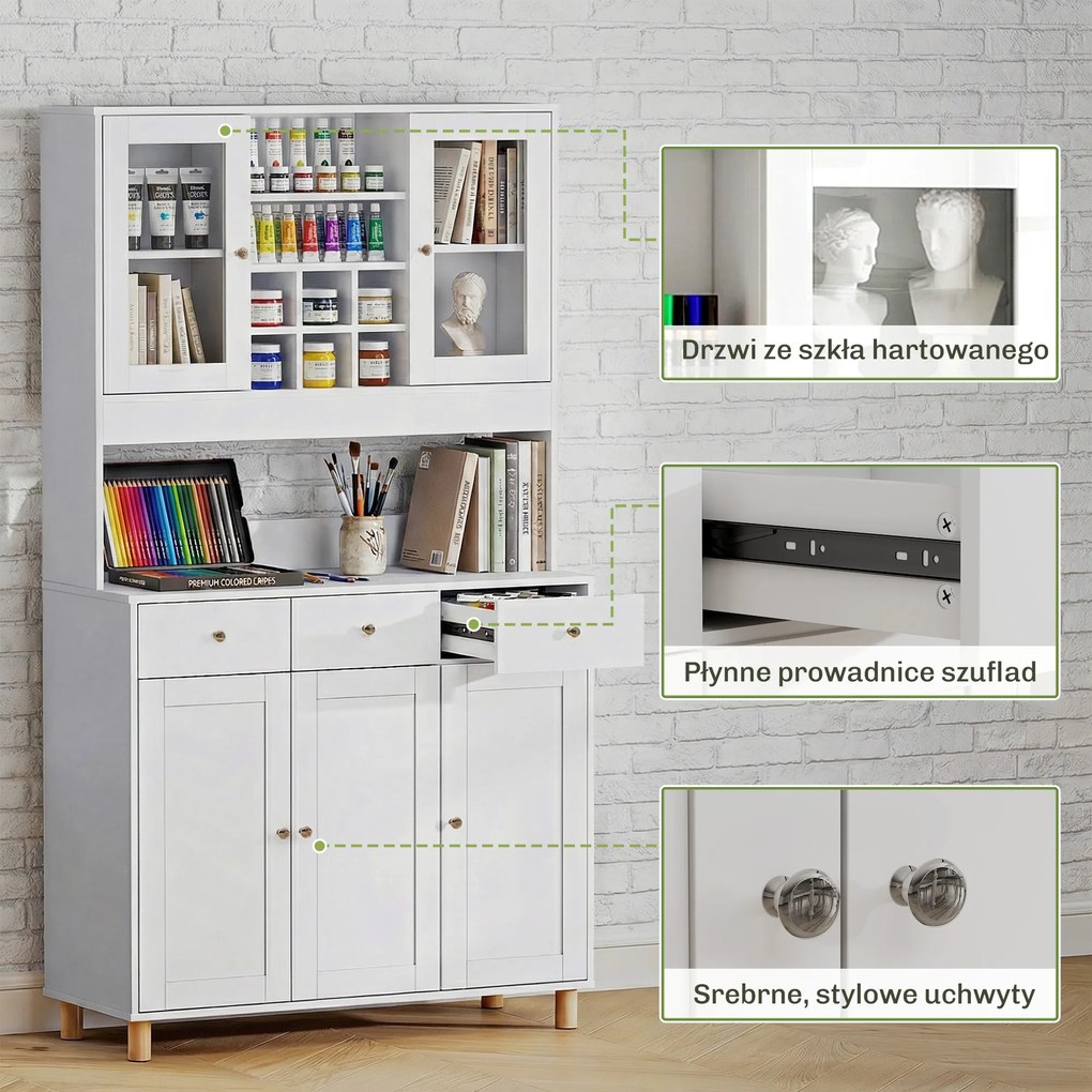 HOMCOM nowoczesny kredens witryna do salonu biała szafka na akcesoria i dzieła płyta MDF 100x40x180 cm | Aosom PL