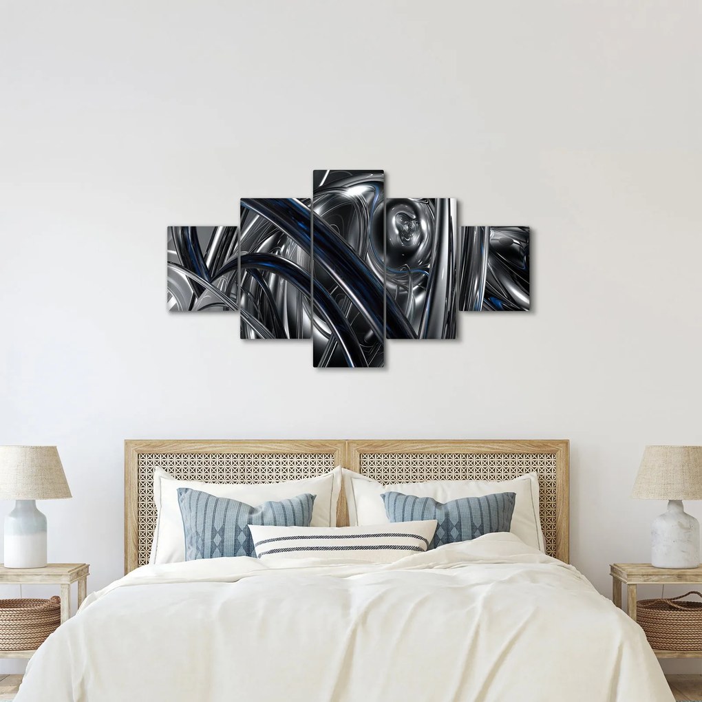 Obraz szarej abstrakcji z niebieskim (125x70 cm)