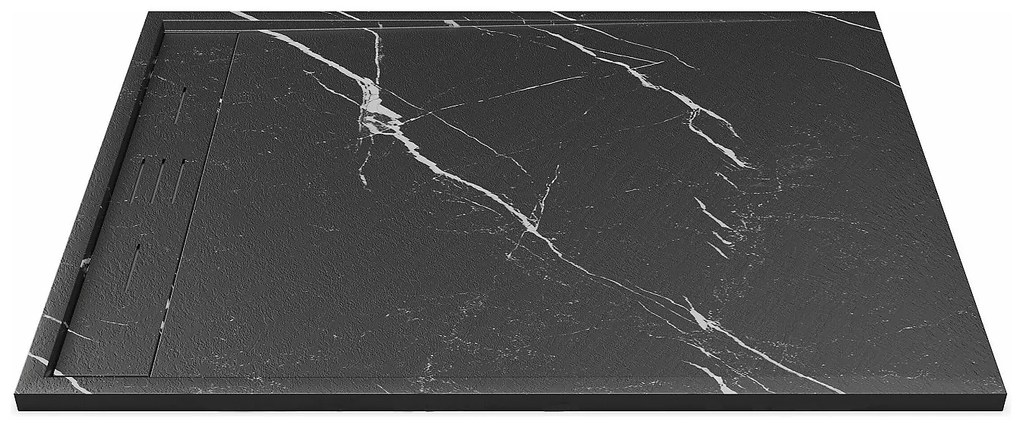 Brodzik płaski posadzkowy lub wpuszczany w posadzkę do przycięcia z żywicy SMC - Czarny z efektem marmuru - 120 x 90 cm - LYROSA
