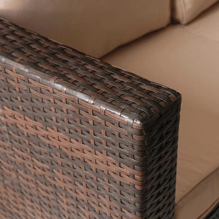 Zestaw Mebli Ogrodowych NEGRO Brązowy/Beżowy Narożnik Stolik Tarasowy Technorattan Nowoczesny