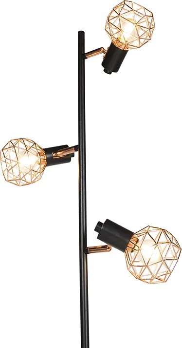 Lampa stojąca czarna z miedzią 3-światłowa - Mesh