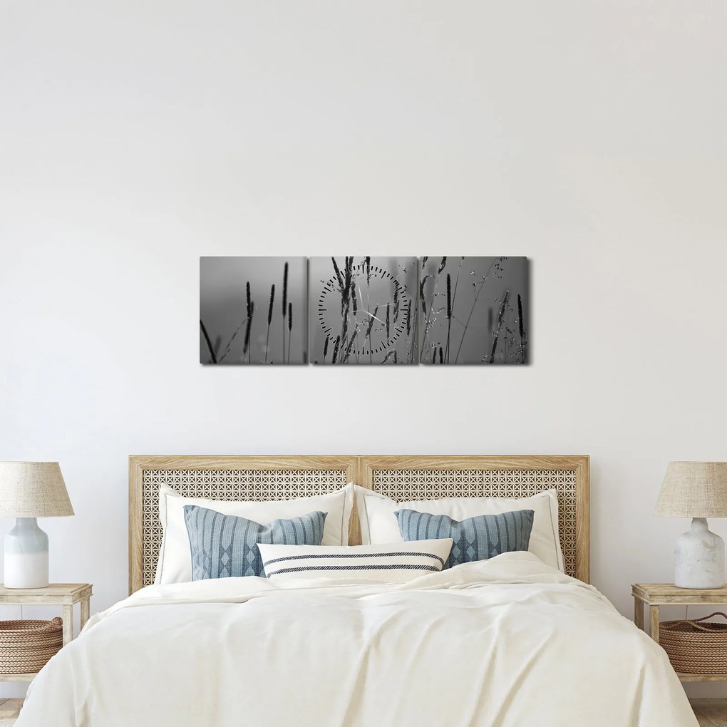 Obraz - źdźbła trawy (z zegarem) (90x30 cm)