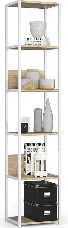 Regał loft AKORD metalowy Biały 40 cm kolor Dąb Sonoma mat 6 półek 40x32x192 cm