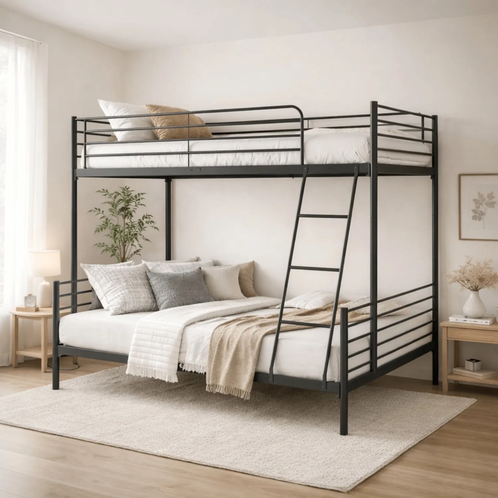 Łóżko Piętrowe Młodzieżowe 90x200 cm/ 120x200 cm TRES Metalowe Czarne