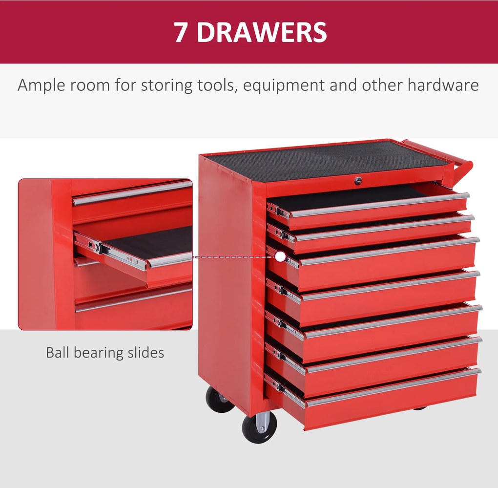 DURHAND Wózek Narzędziowy, 2 Małe & 5 Dużych Szuflad, Stal, Do 150 kg, 69 x 33 x 75 cm, Czerwony