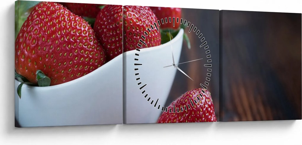 Obraz truskawek (z zegarem) (90x30 cm)