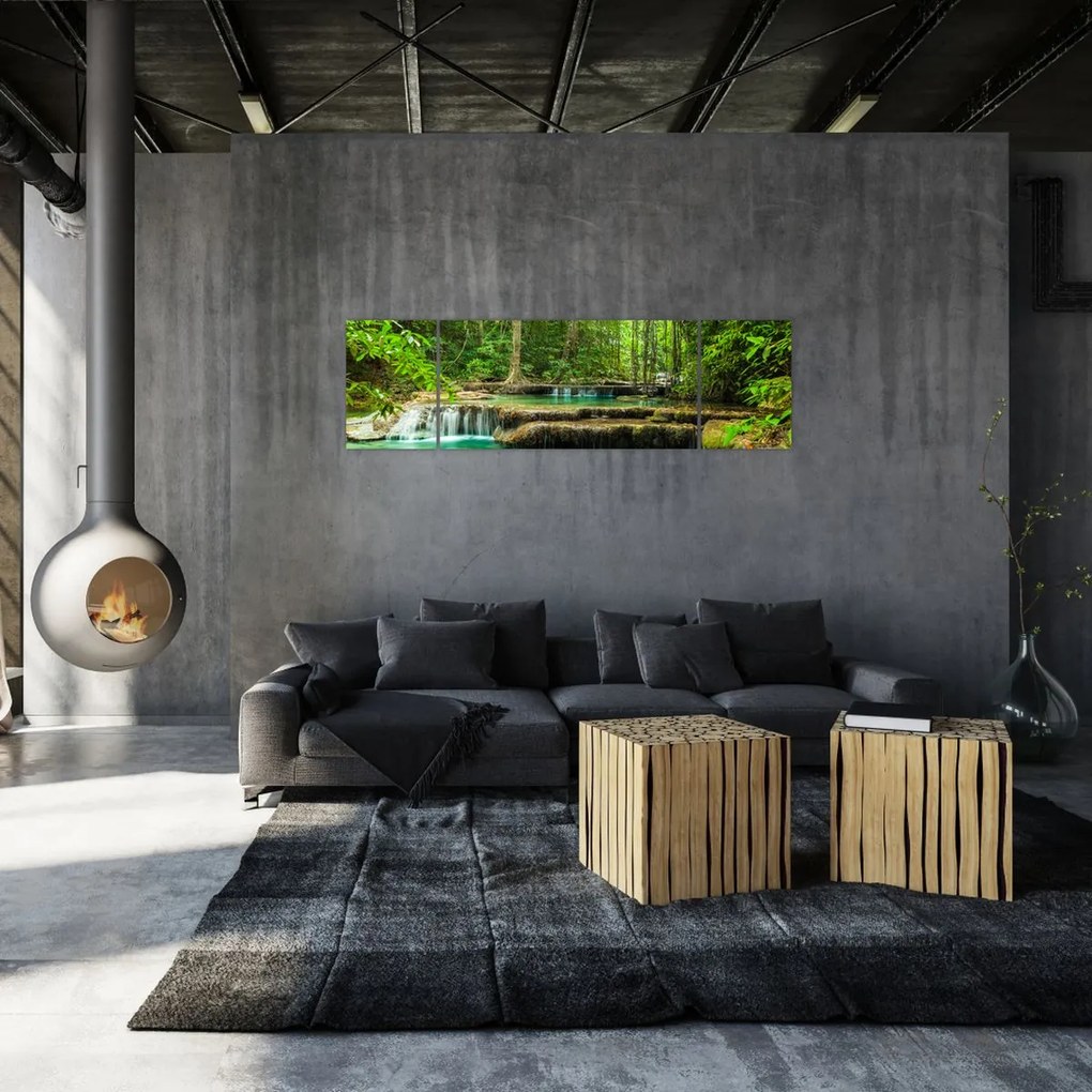 Obraz - Zielony wodospad (170x50 cm)