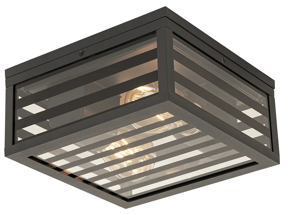 Zewnetrzna Nowoczesna lampa sufitowa zewnętrzna czarna szklana 2-światłowa IP44 - Reims Nowoczesny Oswietlenie zewnetrzne