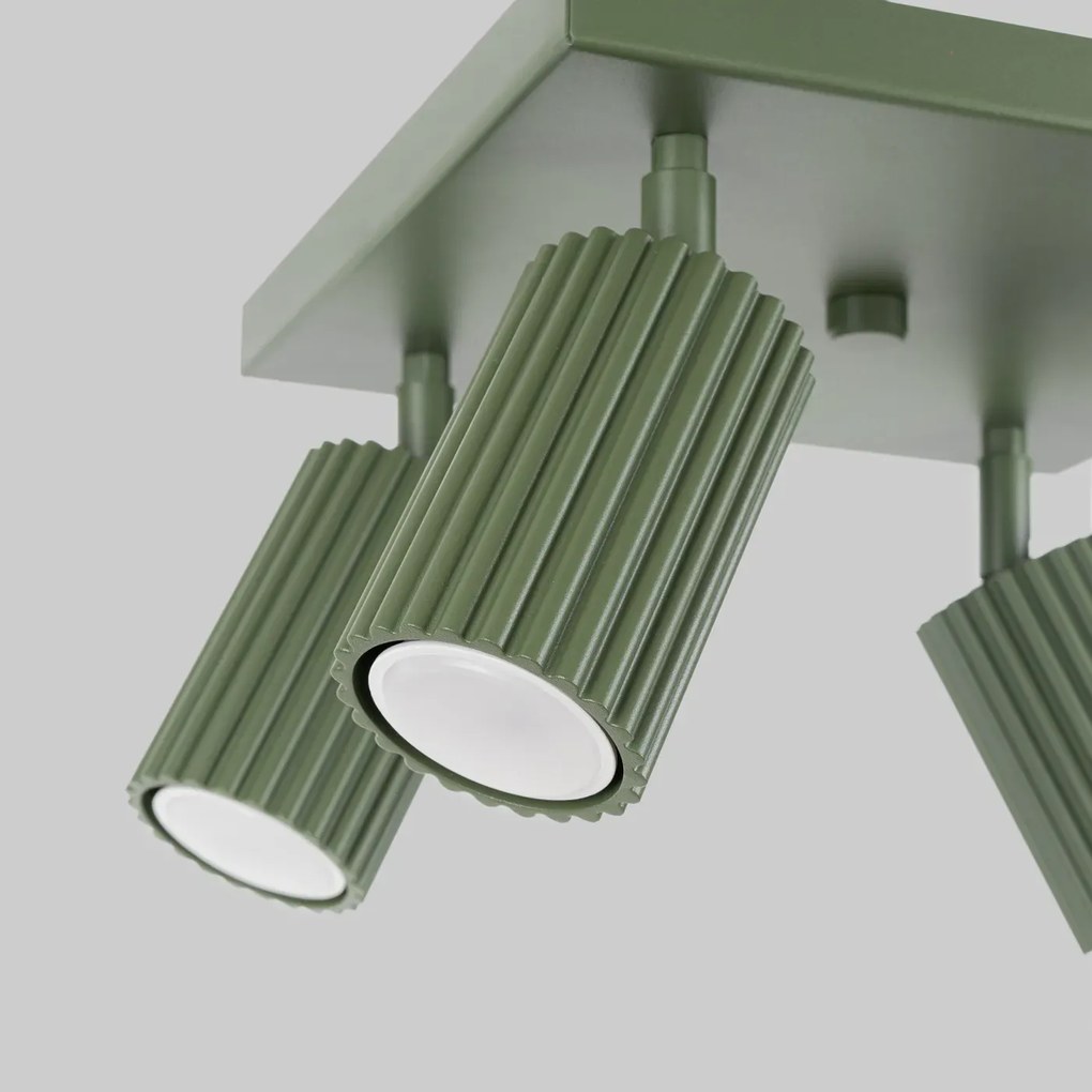 Plafon czteropunktowy KARBON 4 zielony oliwkowy kwadratowy SOLLUX LIGHTING