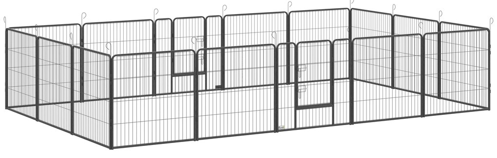 PawHut Wybieg dla szczeniąt z dwoma drzwiami obudowa zewnętrzna przestronna 320x320x100cm szara | Aosom PL