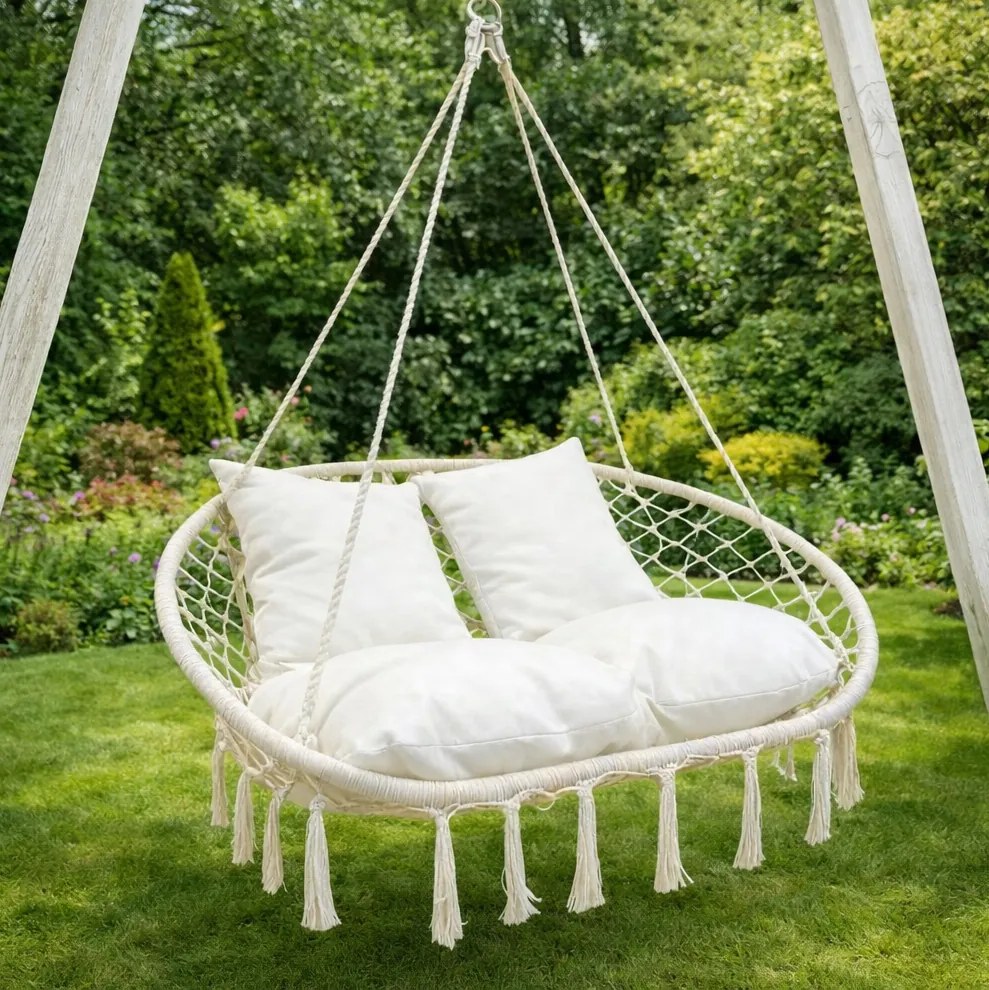 Dwuosobowa huśtawka ogrodowa - bocianie gniazdo Nestio HC-2502-BG, kolor beżowy