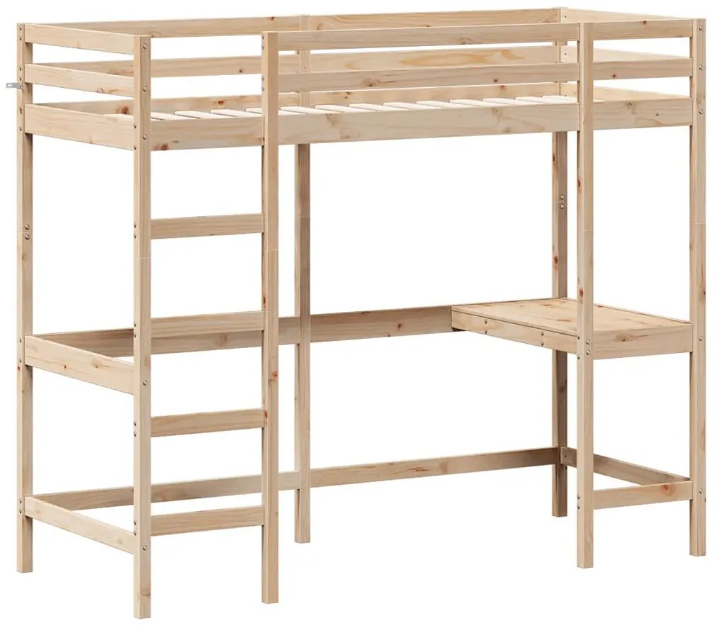 Piętrowe łóżko z litego drewna sosnowego z biurkiem 80x200 D3-R96