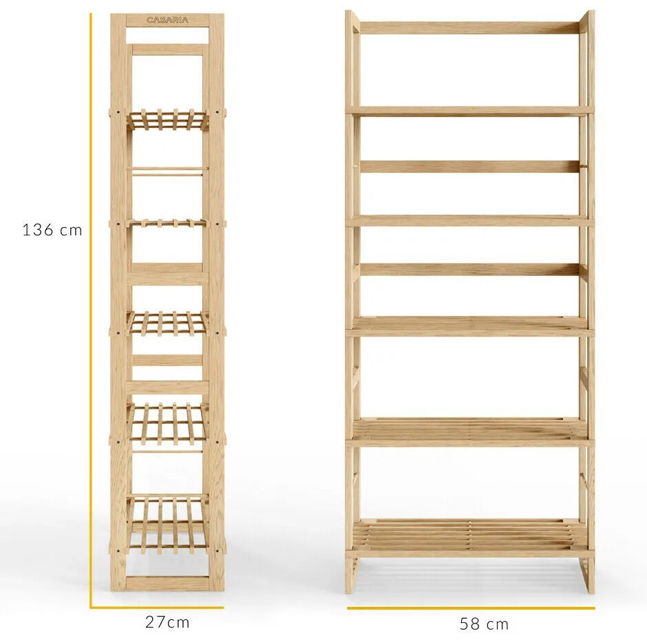 Drewniany regał ÖLAND, 58x27x136cm, 5 półek, brązowy Casaria