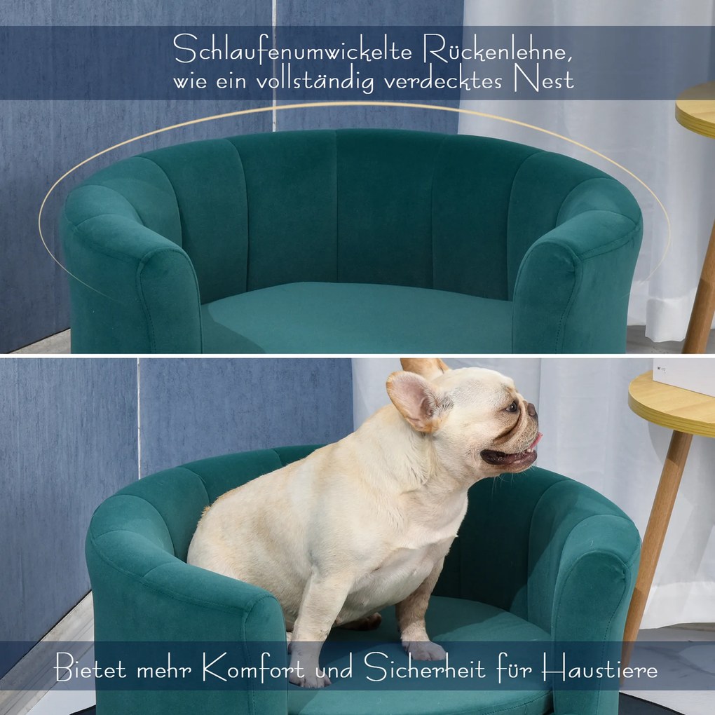 PawHut Sofa dla psa z miękkim obiciem okrągłe legowisko dla psa sofa dla zwierząt domowych z drewnianymi nogami