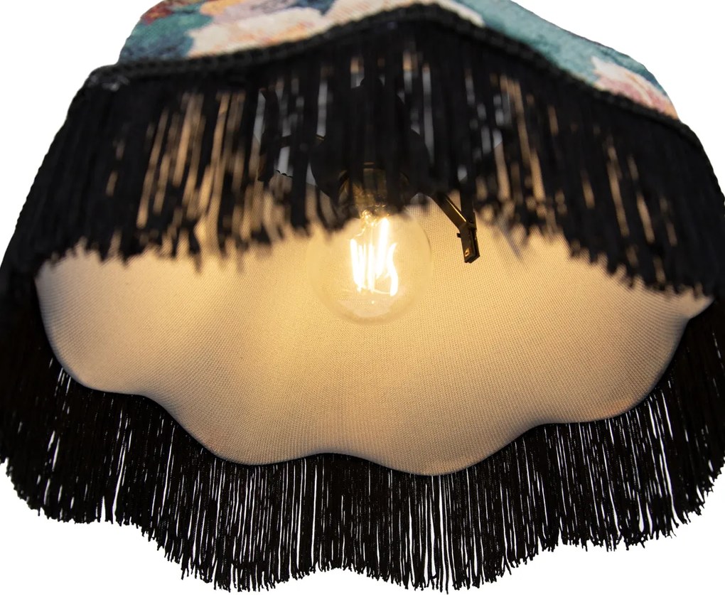 Lampa wisząca czarna z kwiatowym kloszem i białym wnętrzem 31,5 cm 3-źródła światła - Cava