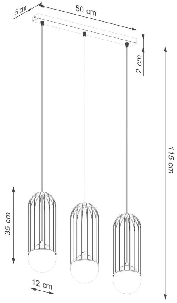 Biała lampa wisząca na listwie 3 druciane zwisy - 4X A607 G7-F35