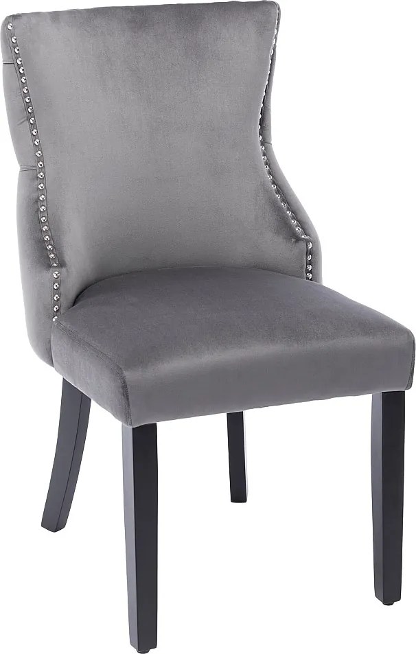 Zestaw 6 welurowych krzeseł, nogi z litego drewna, pikowane oparcie – szary