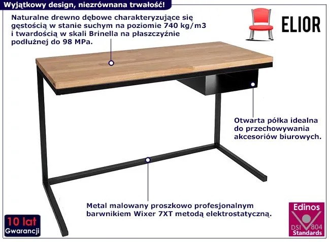 Nowoczesne dębowe biurko z metalowymi nogami - Avorro 10X