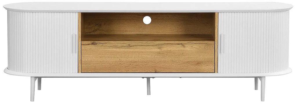 Szafka RTV z 2 przesuwnych drzwiczek, 1 szufladą i 1 wnęką z MDF - Biały i naturalny - VELURANI