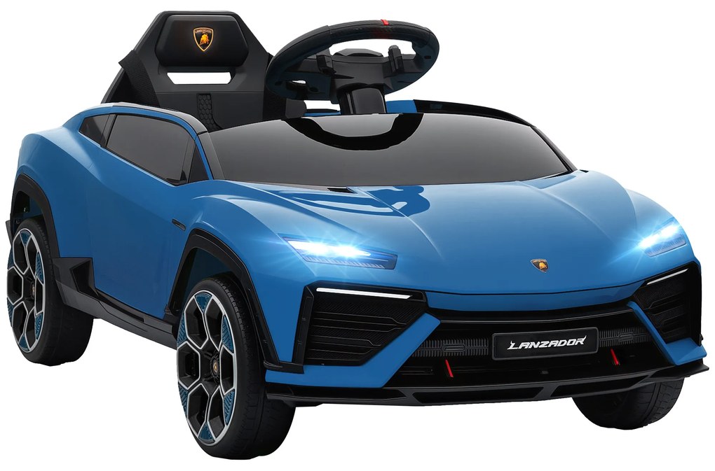 AIYAPLAY Elektryczny samochód dziecięcy 12 V z pilotem 2,4 GHz, LED i muzyką — 101,5 x 49 x 43 cm, niebieski