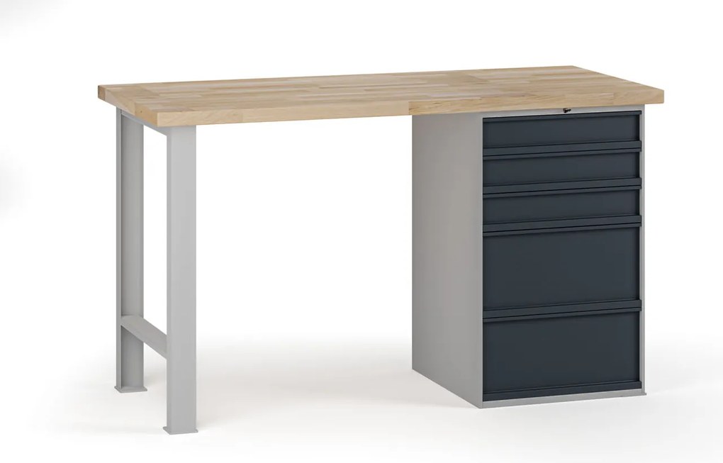 Stół warsztatowy G7, blat bukowy, 1500 x 685 x 840 mm, 1x kontener, 5x szuflada, grafitowy