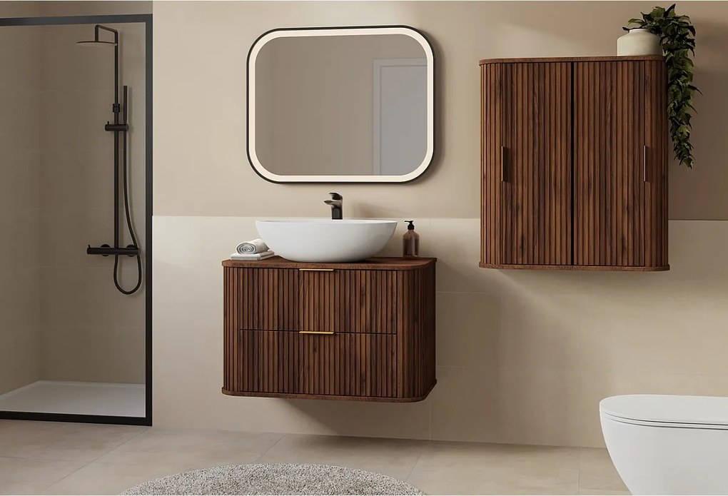 ELEGANCE Szafka łazienkowa ryflowana pod umywalkę 41,5 x 80,4 x 51,7 orzech