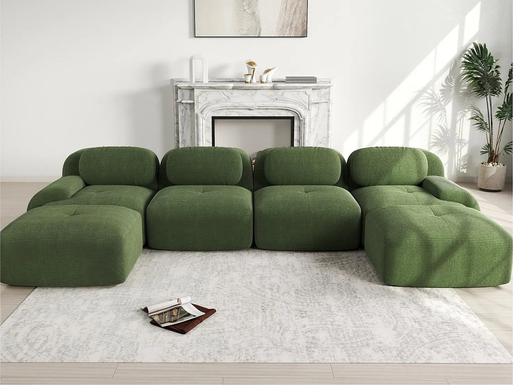 Modułowa sofa w kształcie litery U - konstrukcja bez stelaża - Tkanina o wysokiej elastyczności - Sztruks - Nie wymaga montażu - Zielony
