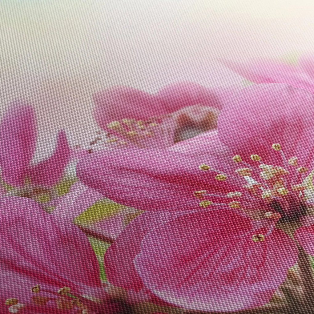Obraz - Różowe kwiaty (z zegarem) (90x30 cm)