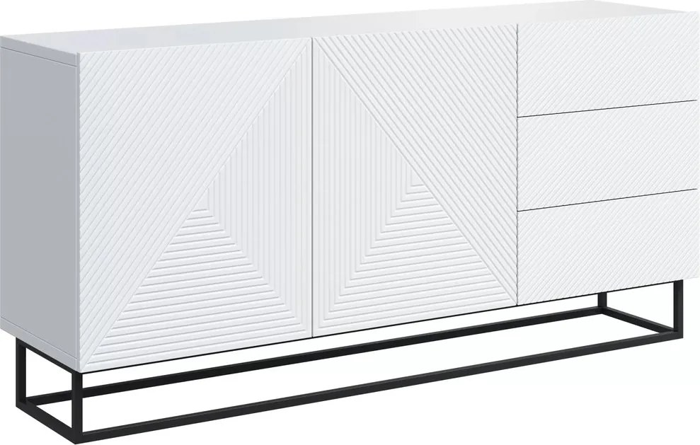 Komoda Asha 167 cm dwudrzwiowa z szufladami - biały mat / czarny stelaż