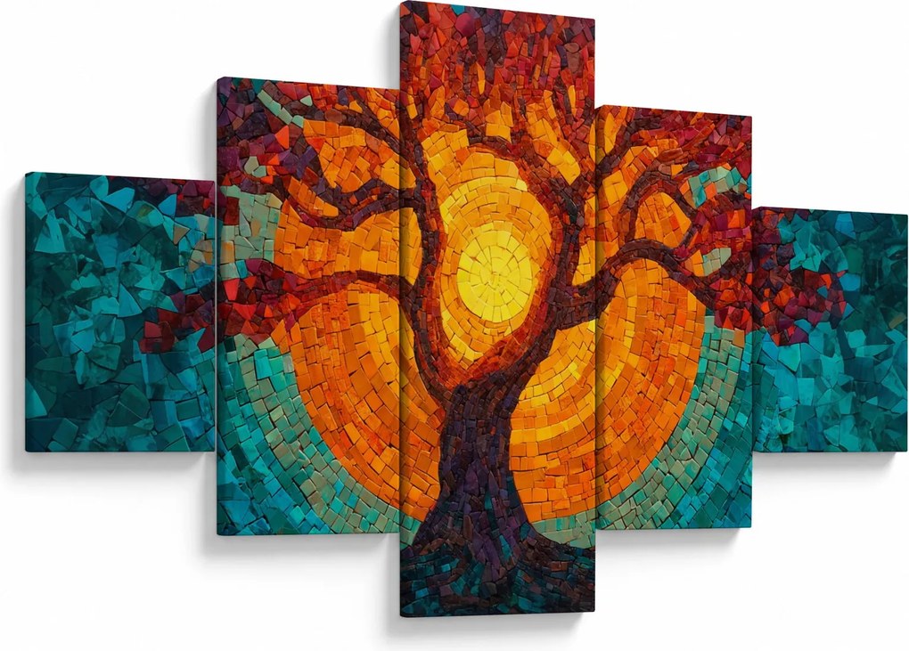Obraz - Drzewo życia i słońce w mozaice (125x70 cm)