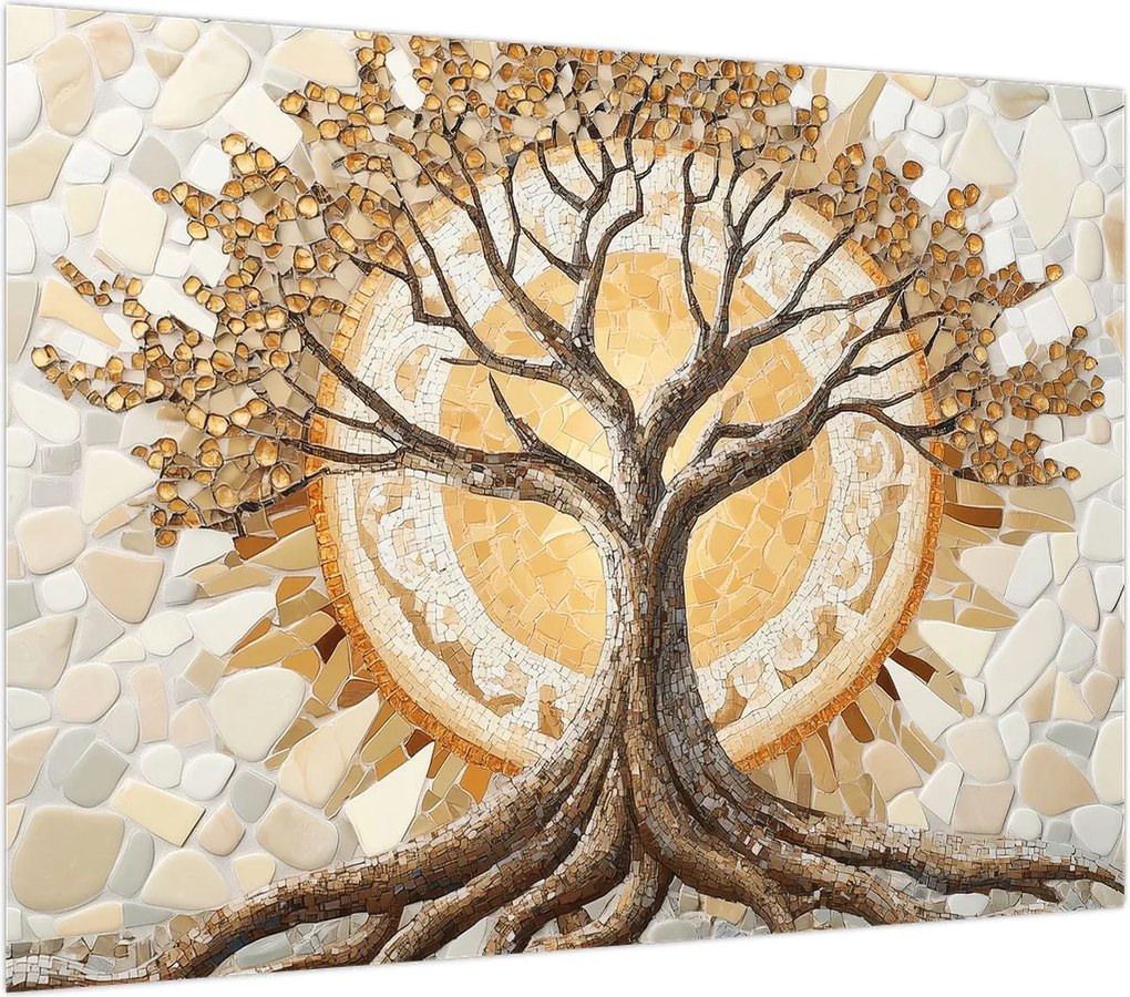 Obraz – Złote drzewo życia w mozaice (70x50 cm)