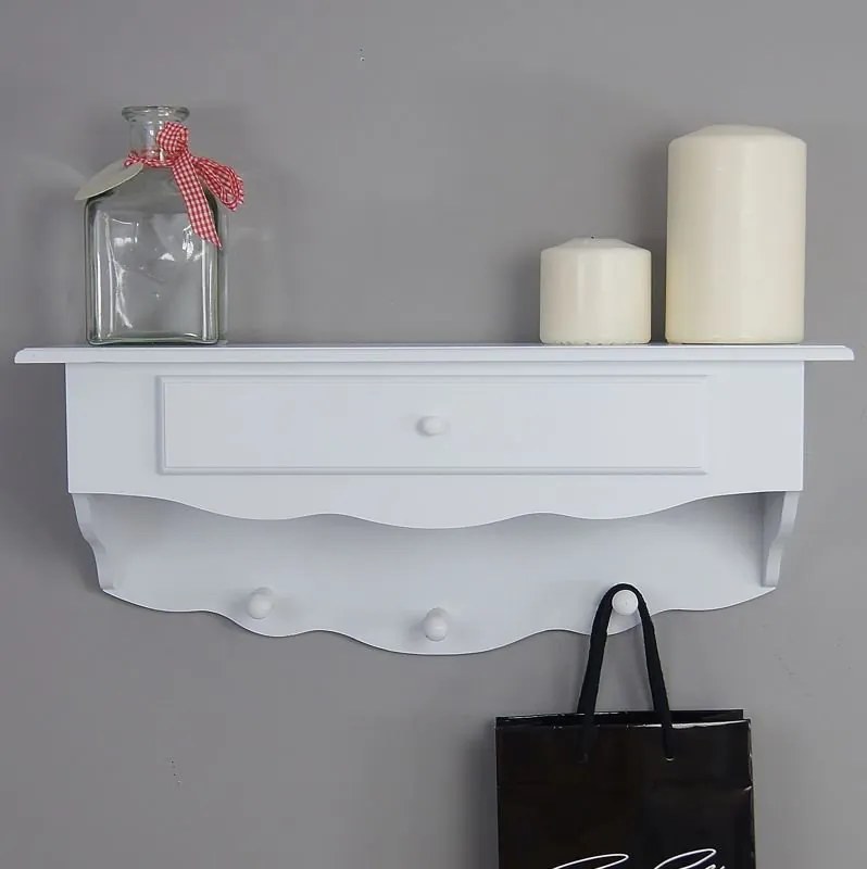 Drewniana garderoba/ półka, seria Meridian, szuflada, biały mat.