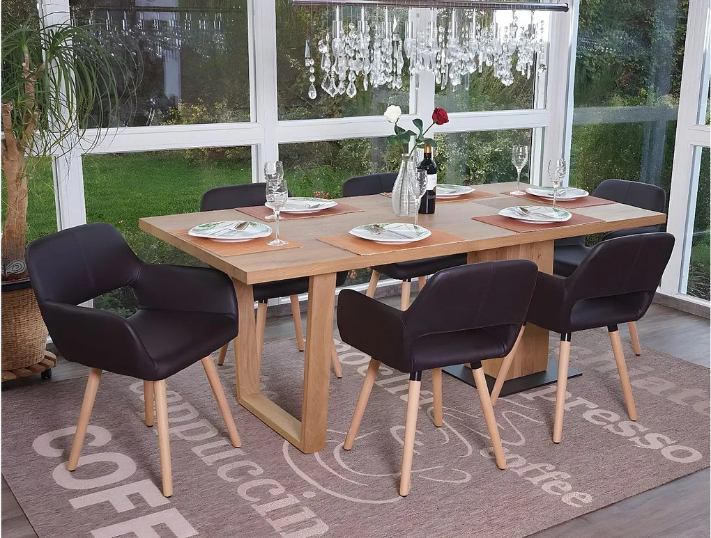 Krzesło do jadalni MCW-A50 II (zestaw 6 sztuk),  imitacja skóry, brązowe, jasne nogi